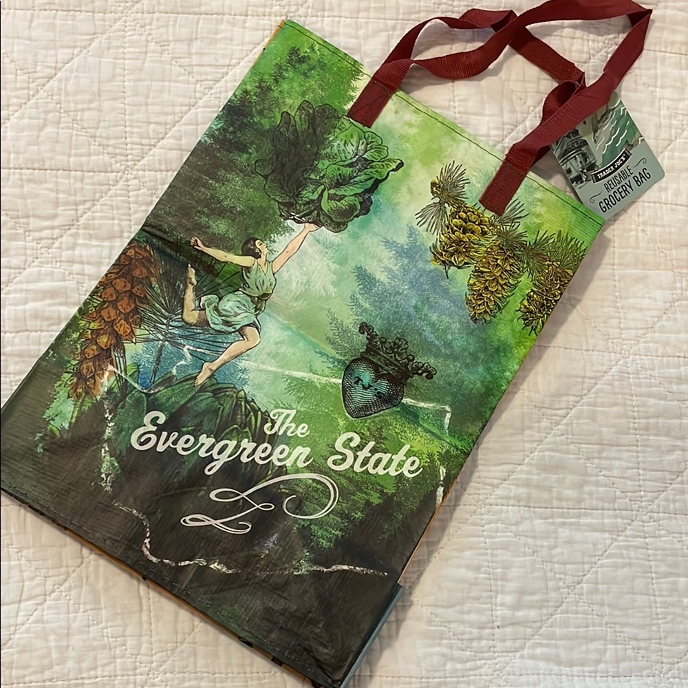 WA Washington state Trader Joe’s reusable Bag, Green and Brown NWT tags attached